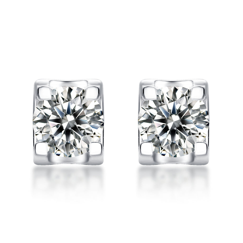 Carré Lumière, 18k White Gold–Plated S925 Sterling Silver 1ct / 2ct Moissanite Stud Earrings