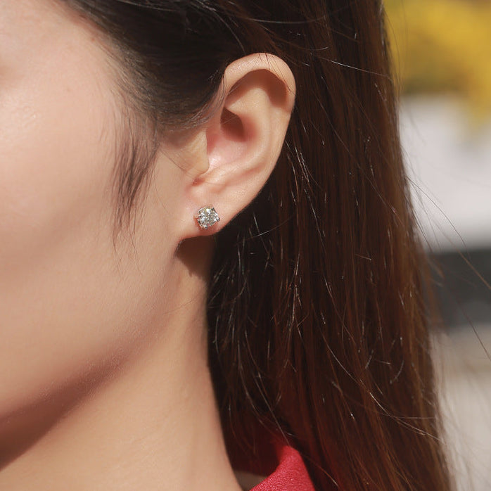Carré Lumière, 18k White Gold–Plated S925 Sterling Silver 1ct / 2ct Moissanite Stud Earrings