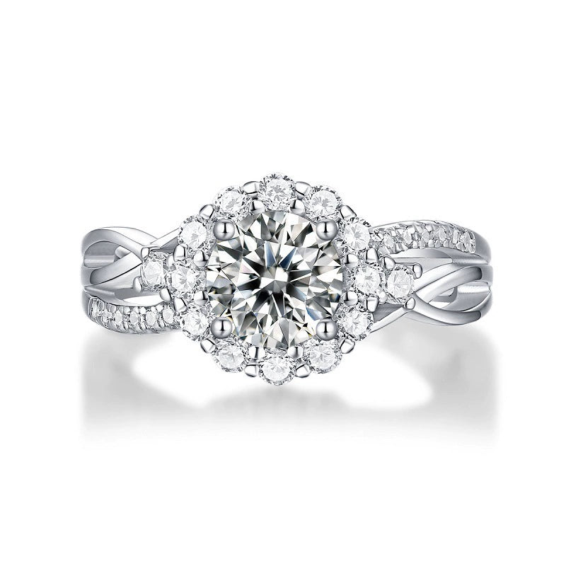 Couronne de Lumière, 18k White Gold-Plated S925 Sterling Silver 1ct Moissanite Adjustable Engagement Ring