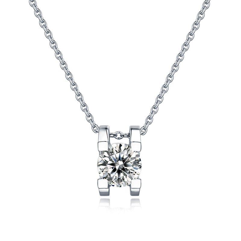 Épure Moderne, 18k White Gold-Plated S925 Sterling Silver 1ct Moissanite Pendant Necklace