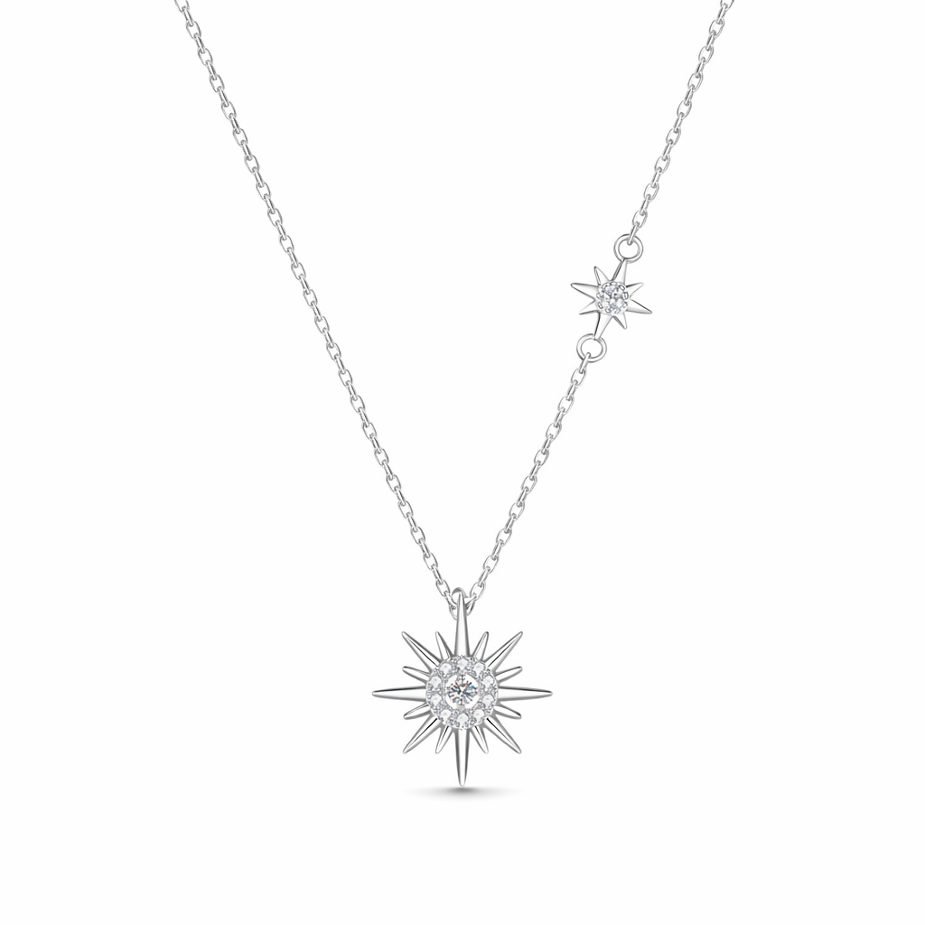 Axe de Lumière, S925 Sterling Silver 0.10ct Moissanite Pendant Necklace