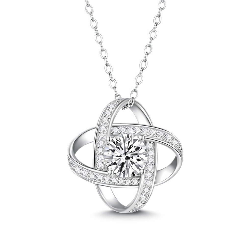 Équilibre Éternel, S925 Sterling Silver 1.0ct Moissanite Intertwined Pendant Necklace
