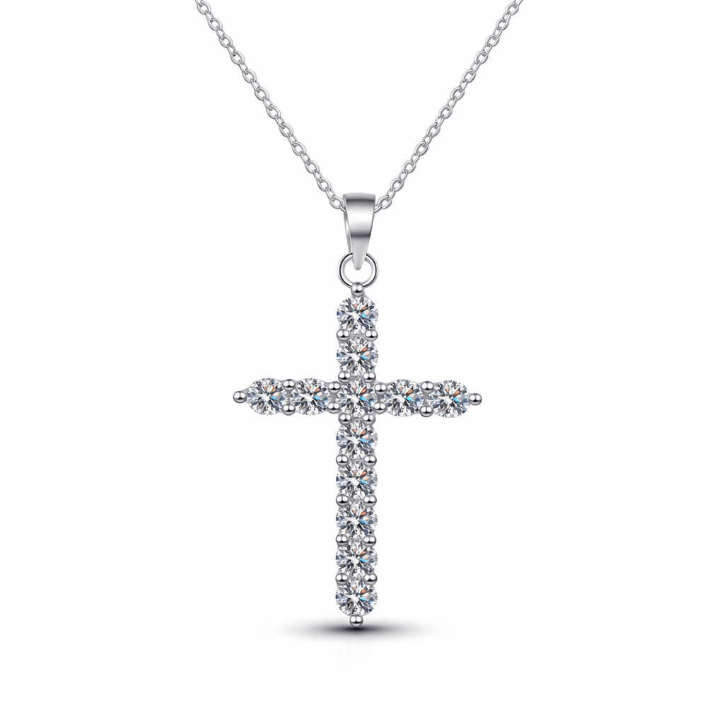 Croix de Lumière，S925 Sterling Silver 0.36ct/0.72ct/1.20ct/3.60ct Moissanite Cross Pendant Necklace