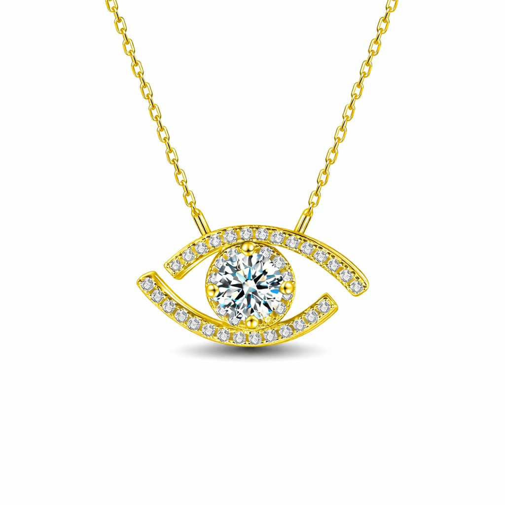 Œil de Silence, 14k Gold-Plated S925 Sterling Silver 0.50ct Moissanite Pendant Necklace