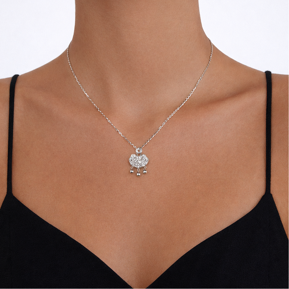 Ruyi Blessing, White Gold-Plated S925 Sterling Silver 1ct Moissanite Pendant Necklace