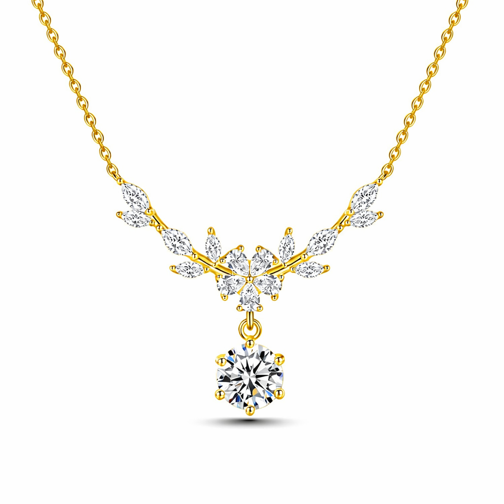 Silent Harvest, 14K Gold/White Gold-Plated S925 Sterling Silver 1.0ct Moissanite Necklace Pendent