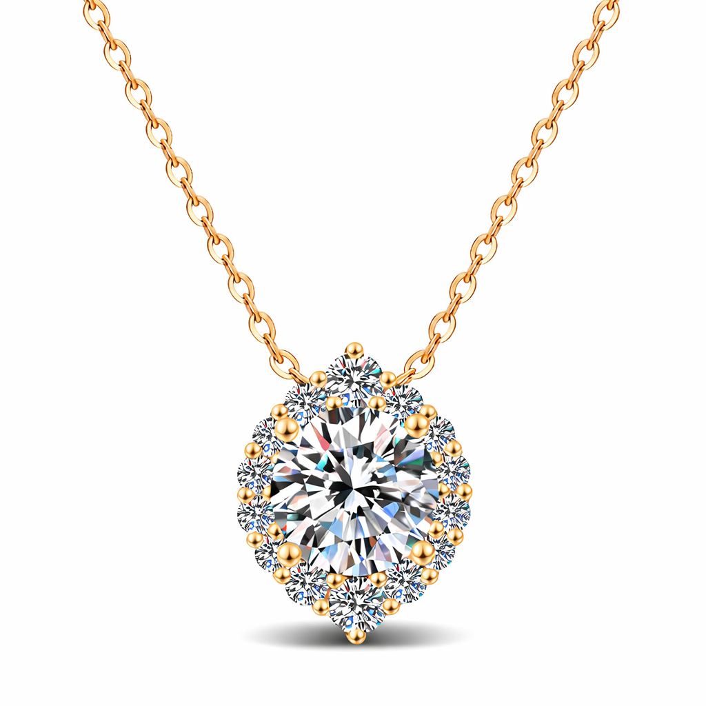 Éclat Héritage，Champion Gold-Plated S925 Sterling Silver 1.0ct Moissanite Halo Pendant Necklace
