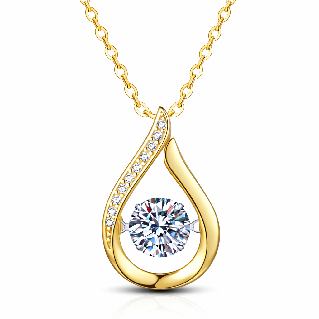 Goutte d’Émotion，14K Gold-Plated S925 Sterling Silver 1.0ct Moissanite Teardrop Pendant Necklace