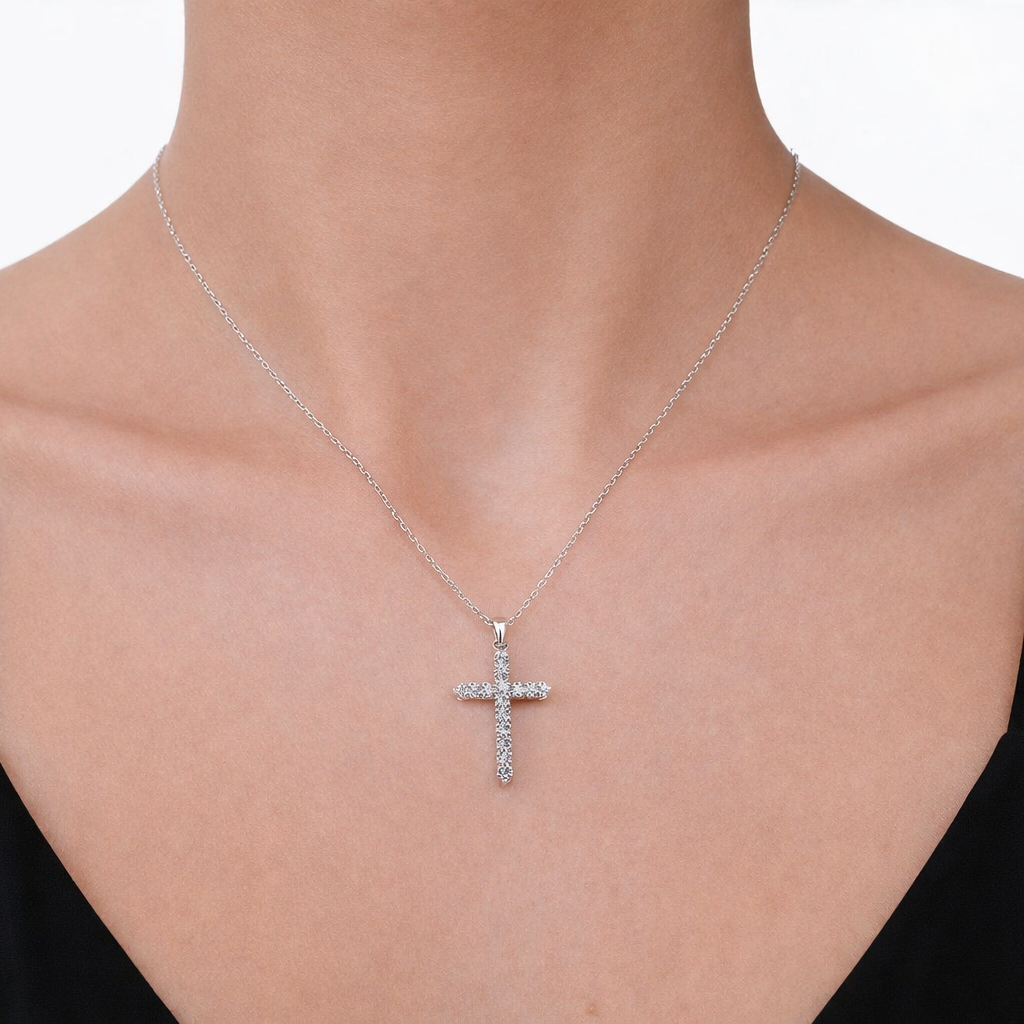 Croix de Lumière，S925 Sterling Silver 0.36ct/0.72ct/1.20ct/3.60ct Moissanite Cross Pendant Necklace