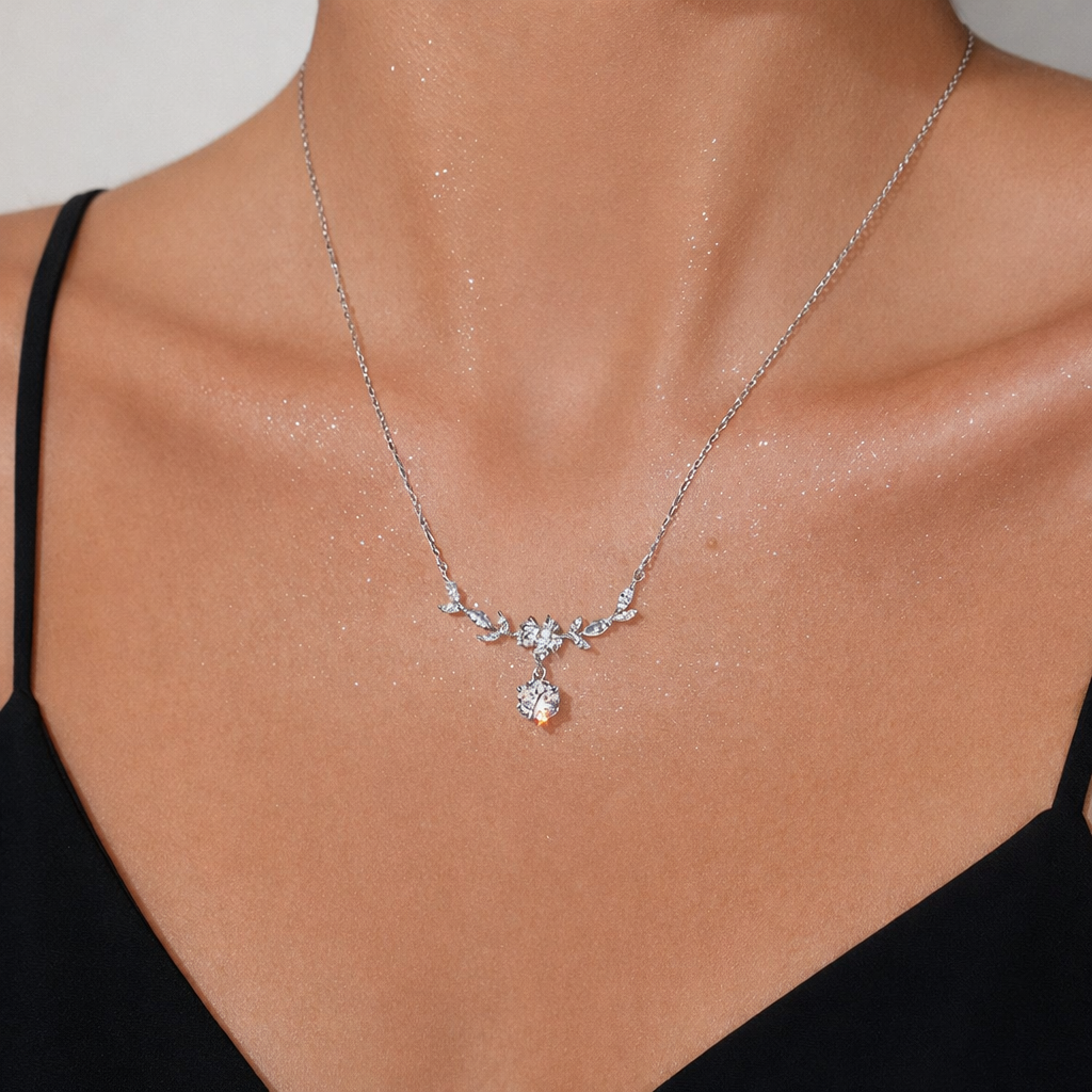 Silent Harvest, 14K Gold/White Gold-Plated S925 Sterling Silver 1.0ct Moissanite Necklace Pendent