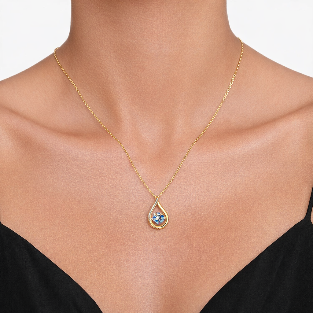 Goutte d’Émotion，14K Gold-Plated S925 Sterling Silver 1.0ct Moissanite Teardrop Pendant Necklace