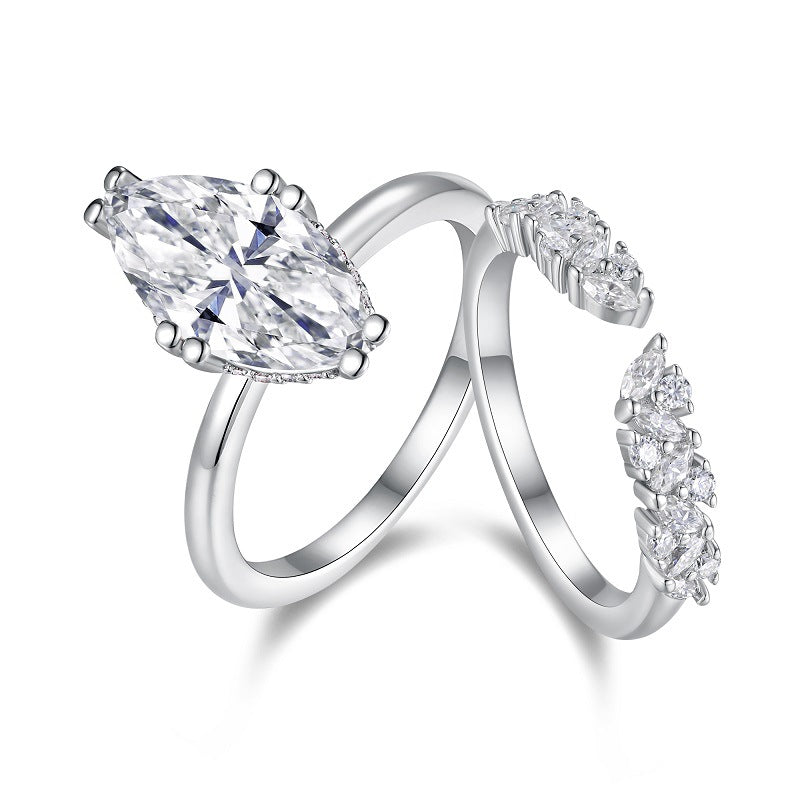 Poire Élégante, 18k White  Gold-Plated S925 Sterling Silver Moissanite Ring