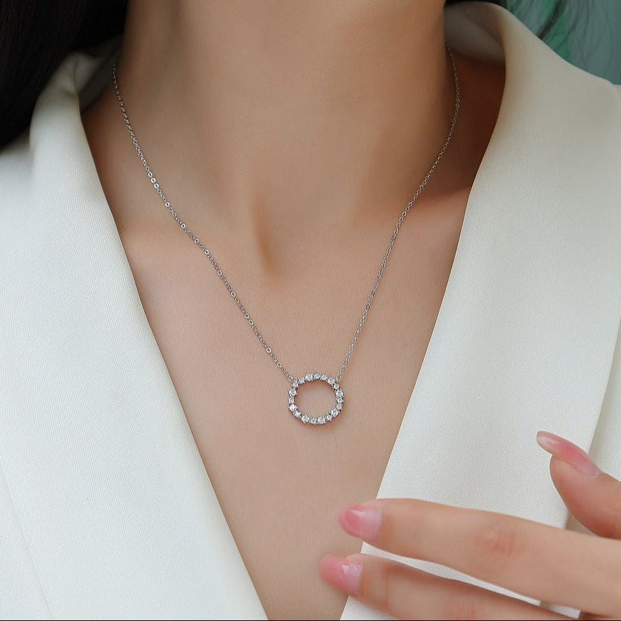 Cercle d’Origine, 18K White Gold-Plated S925 Sterling Silver Moissanite Pendant Necklace