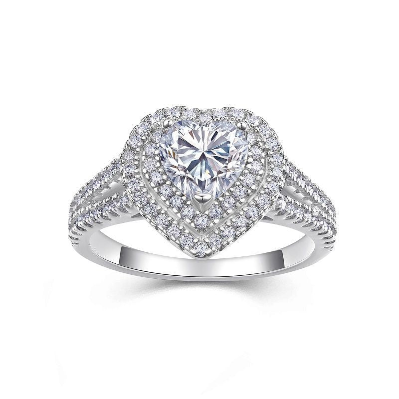 Cœur Impérial, 18k White Gold-Plated S925 Sterling Silver 1ct + 84 Stone Moissanite Engagement Ring