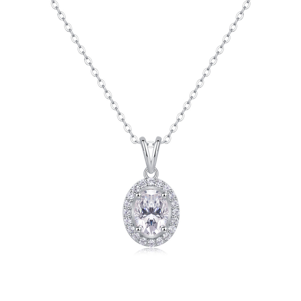 Éclat Ovale, 18K White Gold-Plated S925 Sterling Silver Moissanite Pendant Necklace