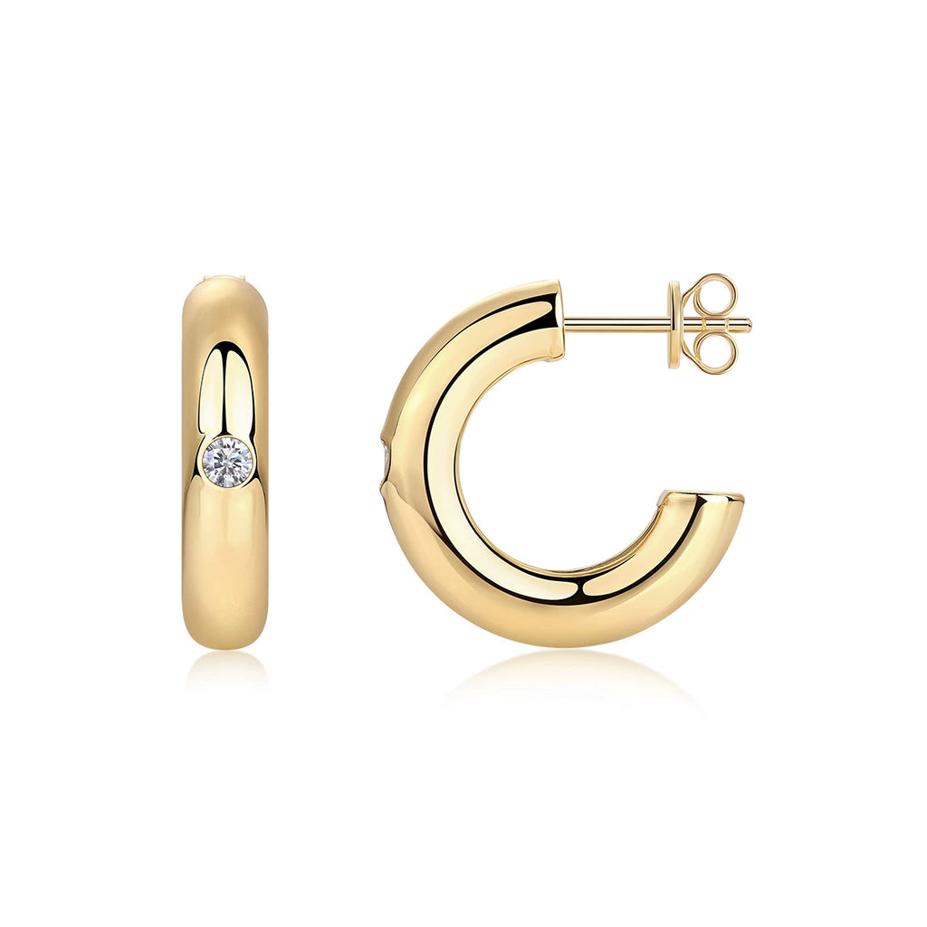 Lueur Pure, 18k Yellow Gold-Plated S925 Sterling Silver Moissanite Hoop Earrings