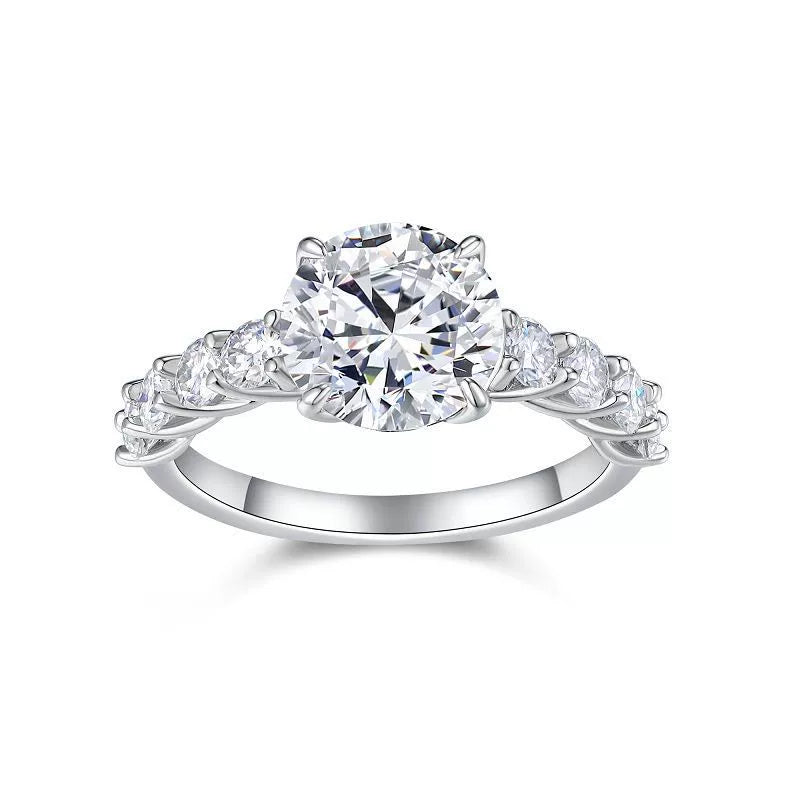 Ligne Entrelacée, 18k White Gold-Plated S925 Sterling Silver 3.0ct Moissanite Engagement Ring