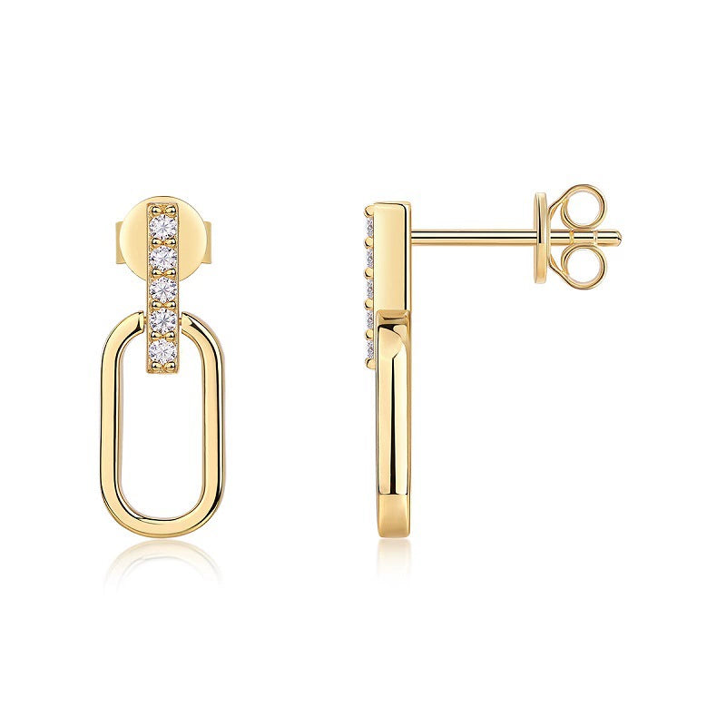 Ligne Élancée, 18k Yellow Gold-Plated S925 Sterling Silver Moissanite Link Drop Earrings