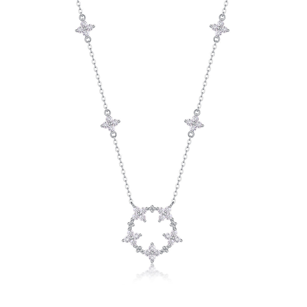 Étoile Couronne, 18k White Gold-Plated S925 Sterling Silver Moissanite Pendant Necklace