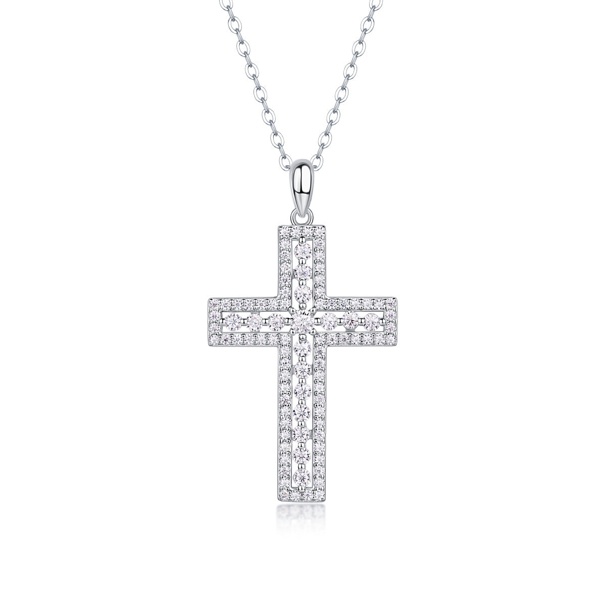 Voie Sacrée, 18K White Gold-Plated S925 Sterling Silver Moissanite Cross Pendant Necklace