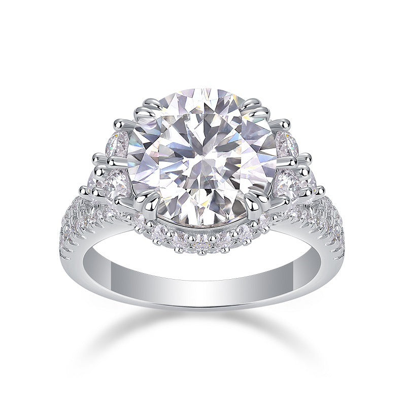 Majesté Éternelle, 18k White Gold-Plated S925 Sterling Silver 5ct + 68 Stone Moissanite Engagement Ring