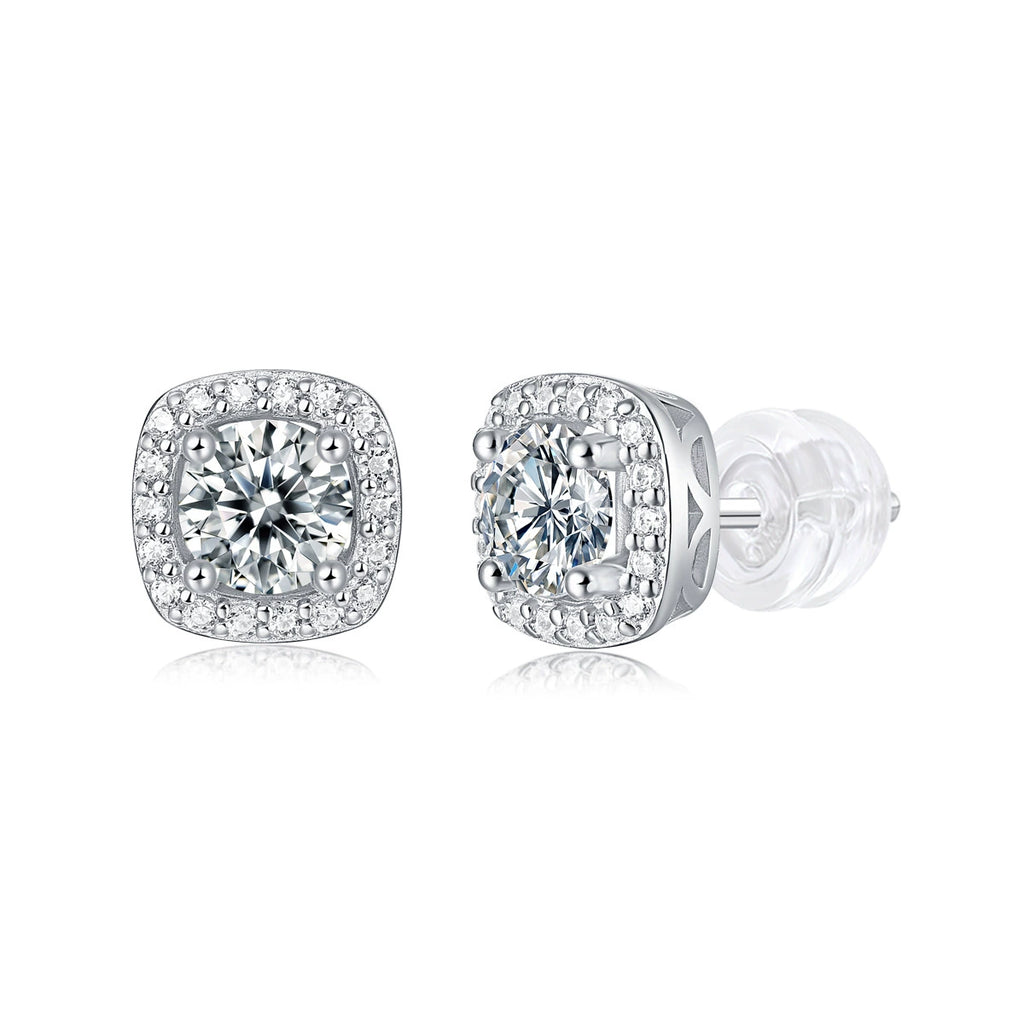 Clarté Royale, 18k White Gold–Plated S925 Sterling Silver Moissanite Stud Earrings