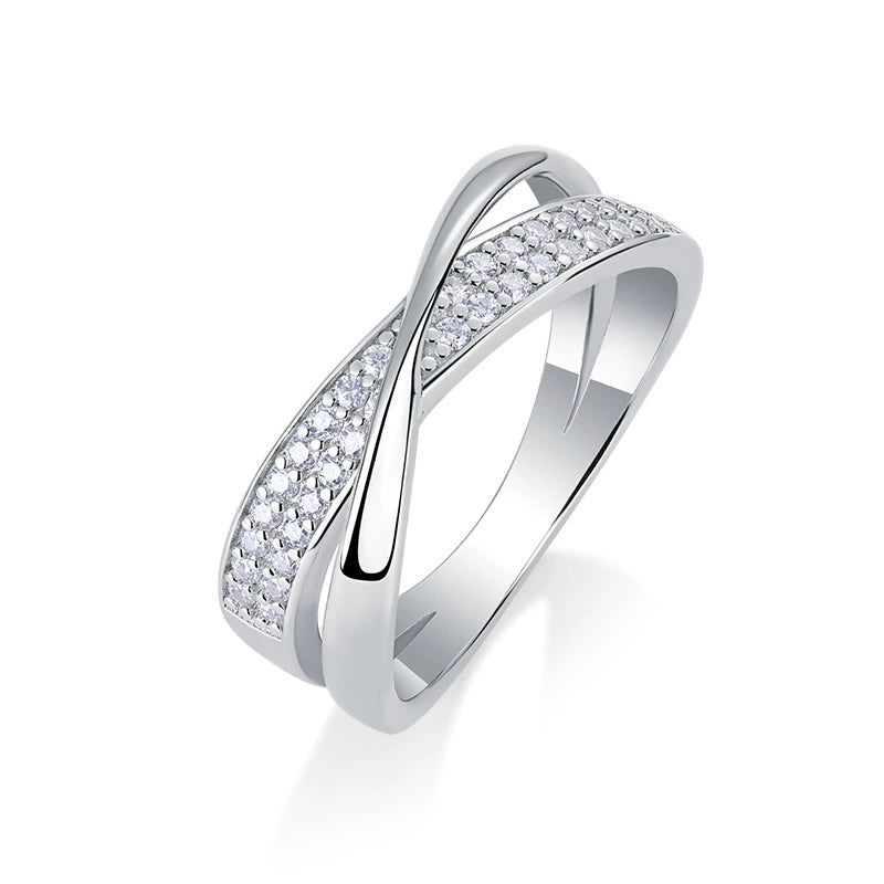 Croisée Élégance, 18k White Gold-Plated S925 Sterling Silver Moissanite Wedding Ring