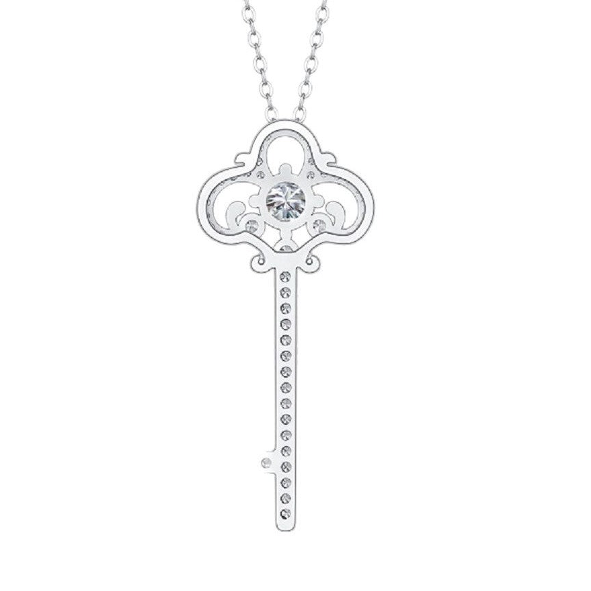 Clé Éternelle, 18k White Gold-Plated S925 Sterling Silver 0.5ct Moissanite Pendant Necklace