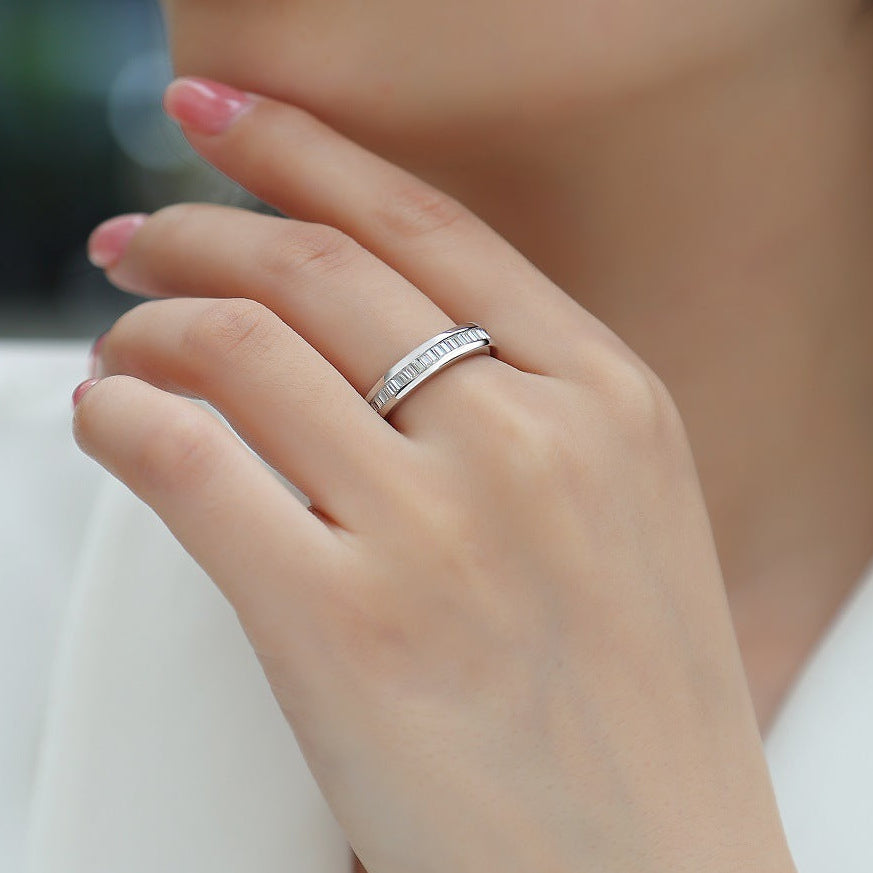 Ligne Précieuse, 18k White Gold-Plated S925 Sterling Silver 28-Stone Baguette Moissanite Wedding Band