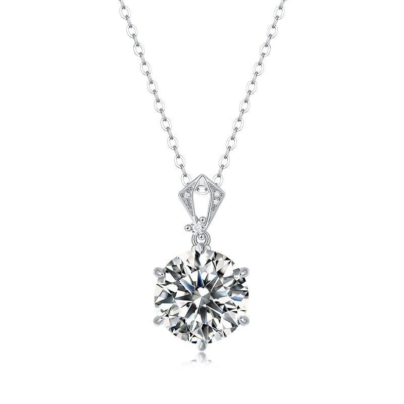 Grande Éclat, 18k White Gold-Plated S925 Sterling Silver 10ct Moissanite Pendant Necklace