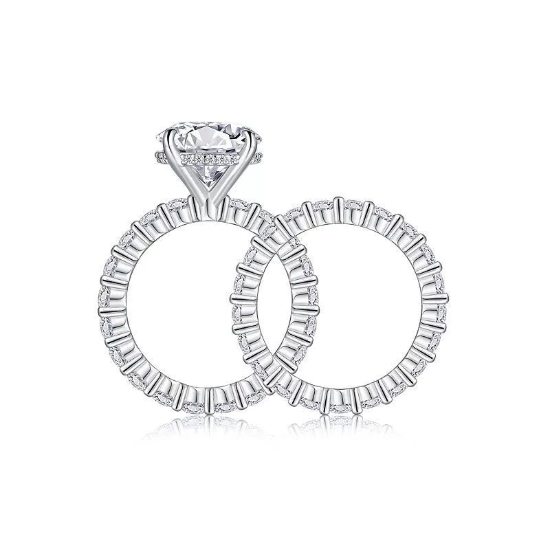 Éclat Majesté, 18k White Gold-Plated S925 Sterling Silver 5ct + 61 Moissanite Engagement Ring
