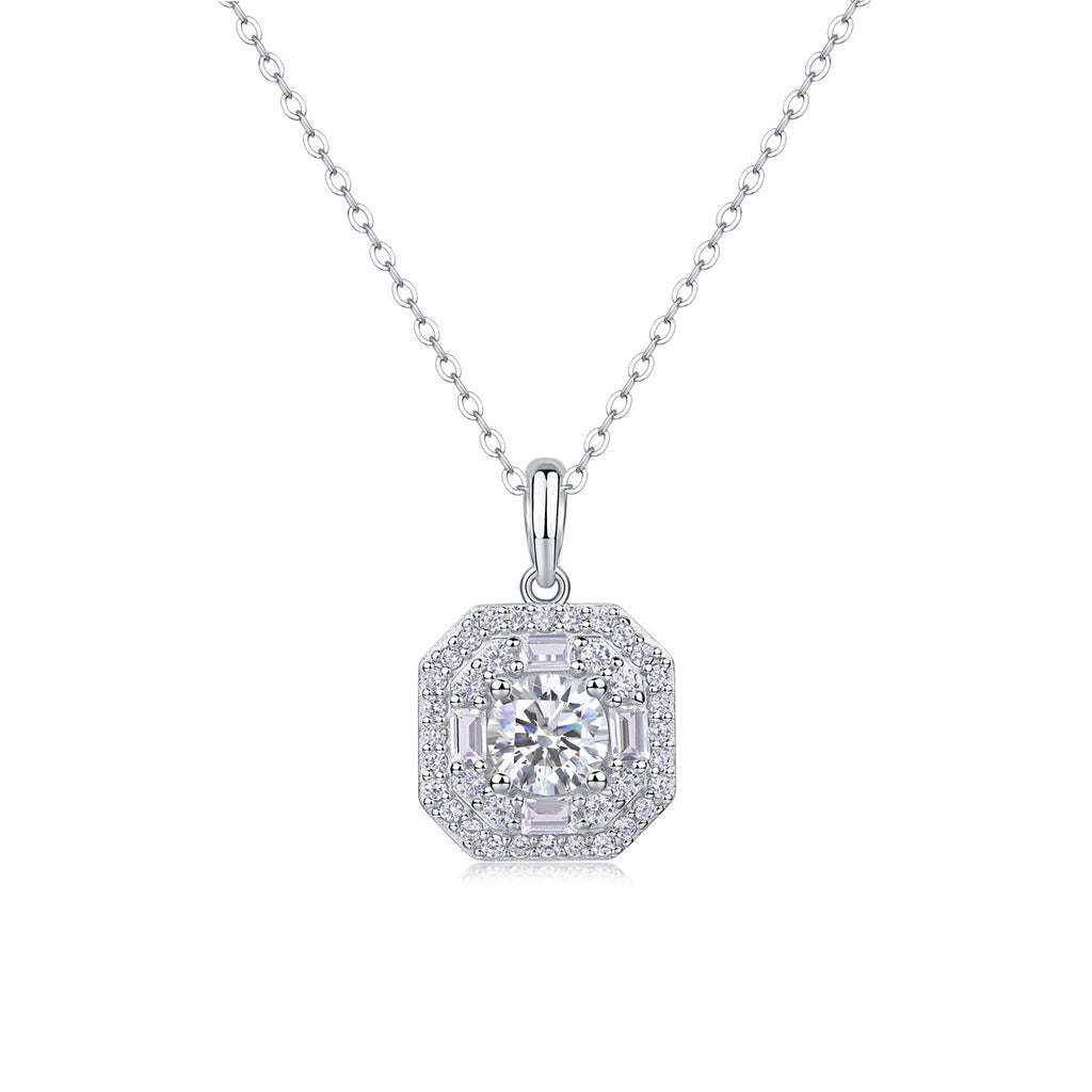 Équilibre Octave, 18K White Gold-Plated S925 Sterling Silver 1.0ct Moissanite Pendant Necklace