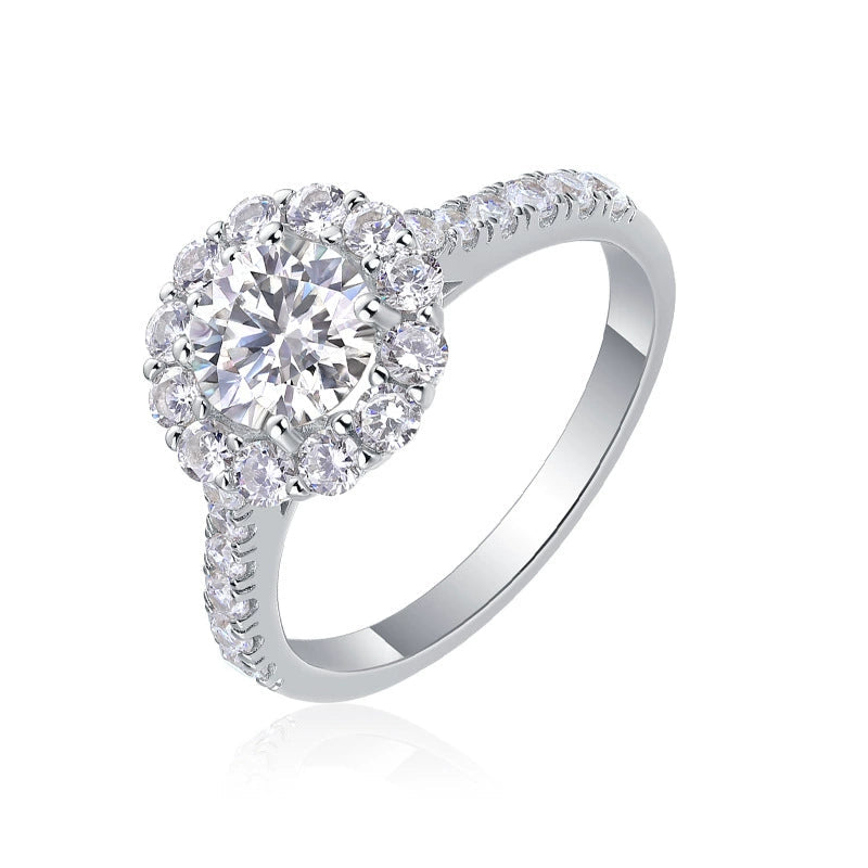 Halo de Clarté, 18k White Gold-Plated S925 Sterling Silver 1.0ct Moissanite Engagement Ring