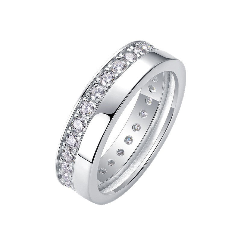 Ligne Silencieuse, 18k White Gold-Plated S925 Sterling Silver Moissanite Wedding Band