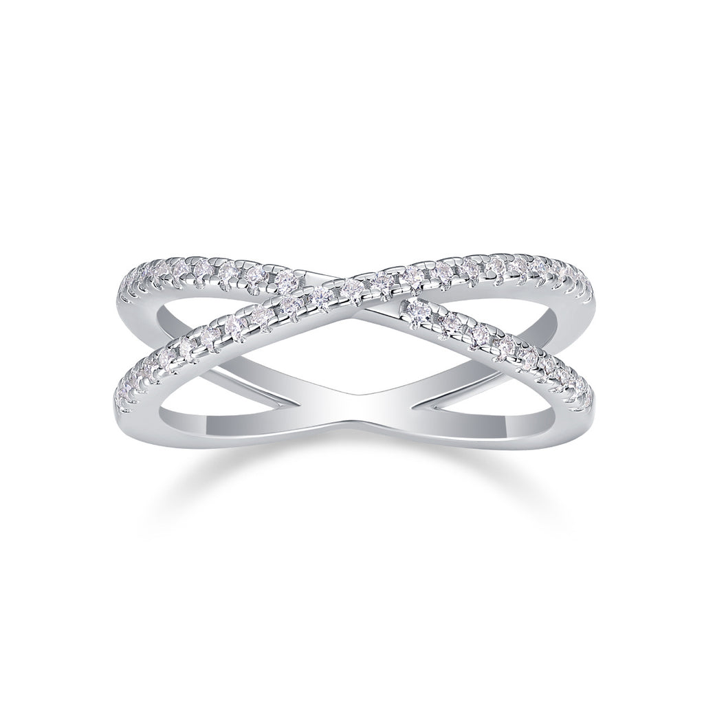 Infini Croisé, 18k White Gold-Plated S925 Sterling Silver Moissanite Wedding Ring