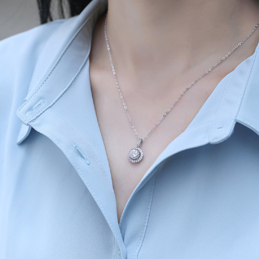 Clarté Souveraine, 18K White Gold-Plated S925 Sterling Silver 1ct Moissanite Pendant Necklace