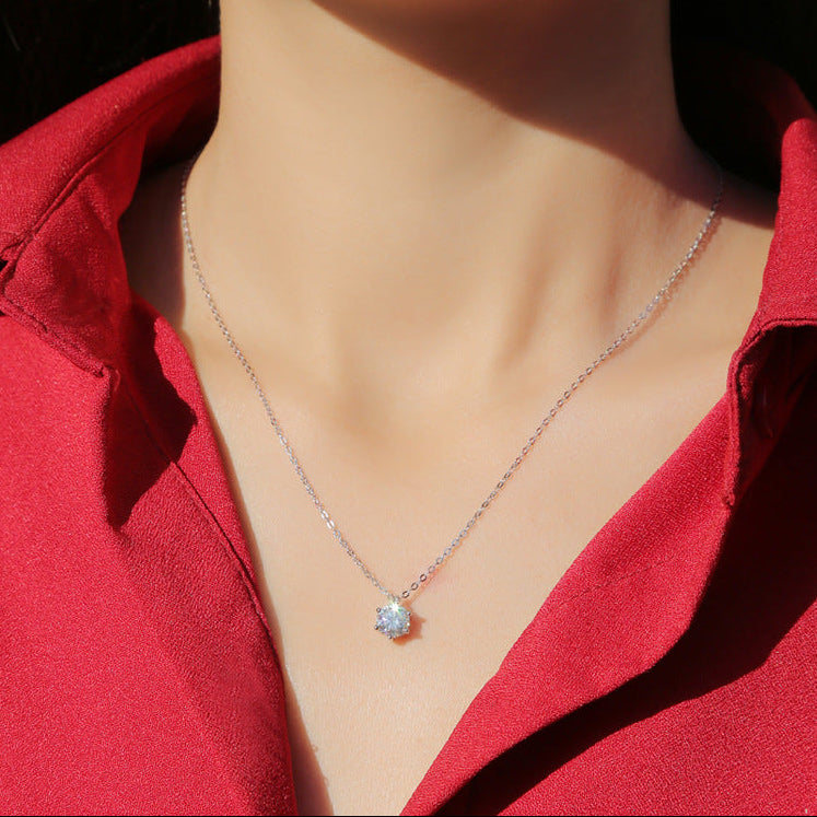 Éclat Minimal, 18k White Gold-Plated S925 Sterling Silver Moissanite Pendant Necklace