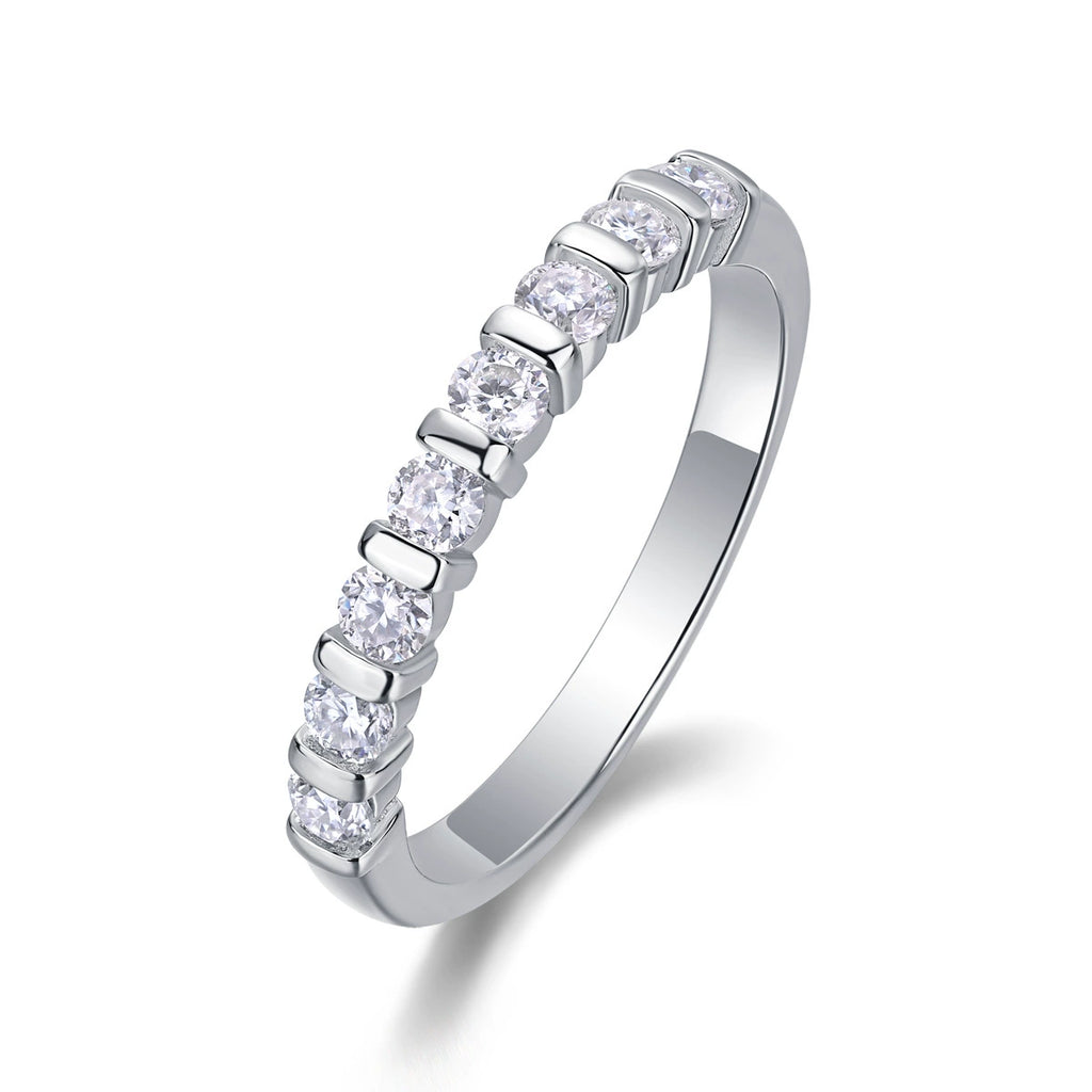 Lumière Rythmée, 18k White Gold-Plated S925 Sterling Silver 0.48ct Moissanite Wedding Ring