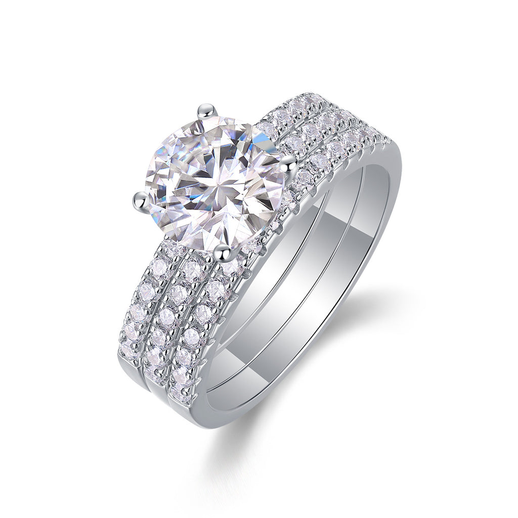 Éclat Souverain, 18k White Gold-Plated S925 Sterling Silver Moissanite Engagement Ring