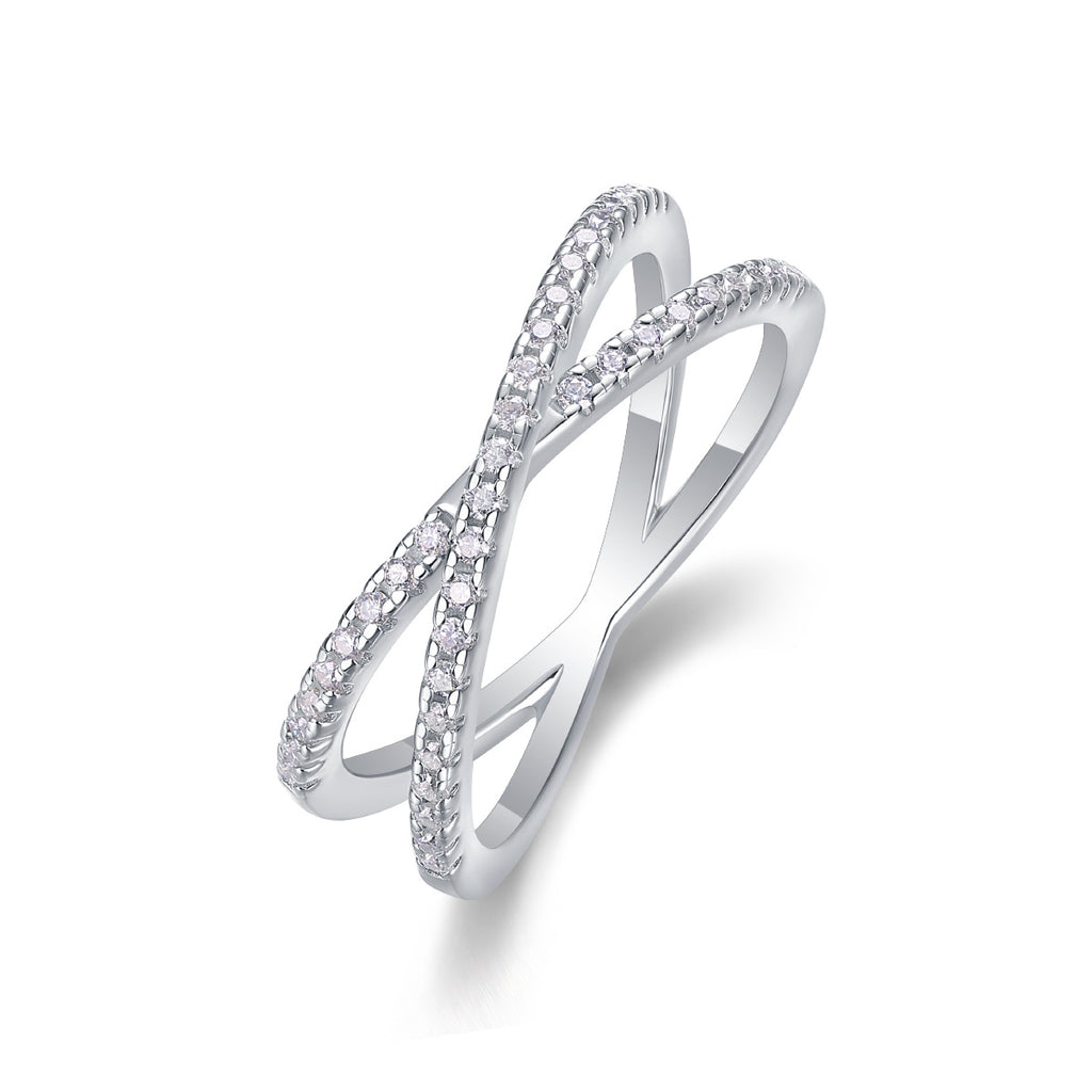 Infini Croisé, 18k White Gold-Plated S925 Sterling Silver Moissanite Wedding Ring