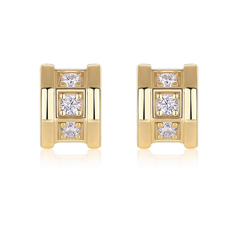 Cadence Dorée, 18k Yellow Gold-Plated S925 Sterling Silver 2 mm Moissanite Stud Earrings