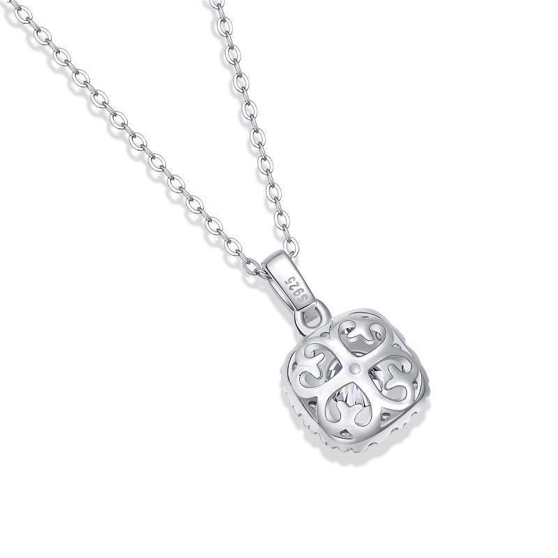 Éclat Carré, 18k White Gold-Plated S925 Sterling Silver Moissanite Pendant Necklace