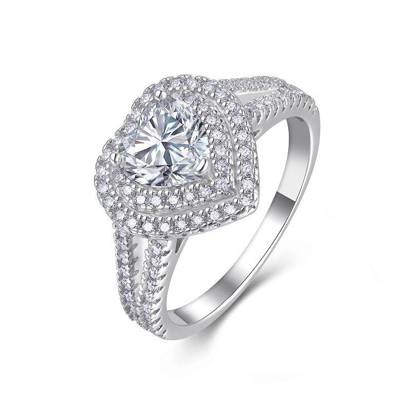 Cœur Impérial, 18k White Gold-Plated S925 Sterling Silver 1ct + 84 Stone Moissanite Engagement Ring