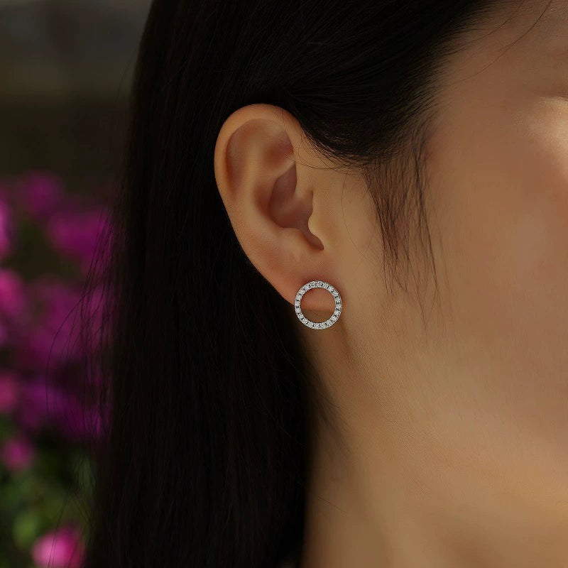 Cercle Infini, 18k White Gold-Plated S925 Sterling Silver Pavé Moissanite Circle Stud Earrings