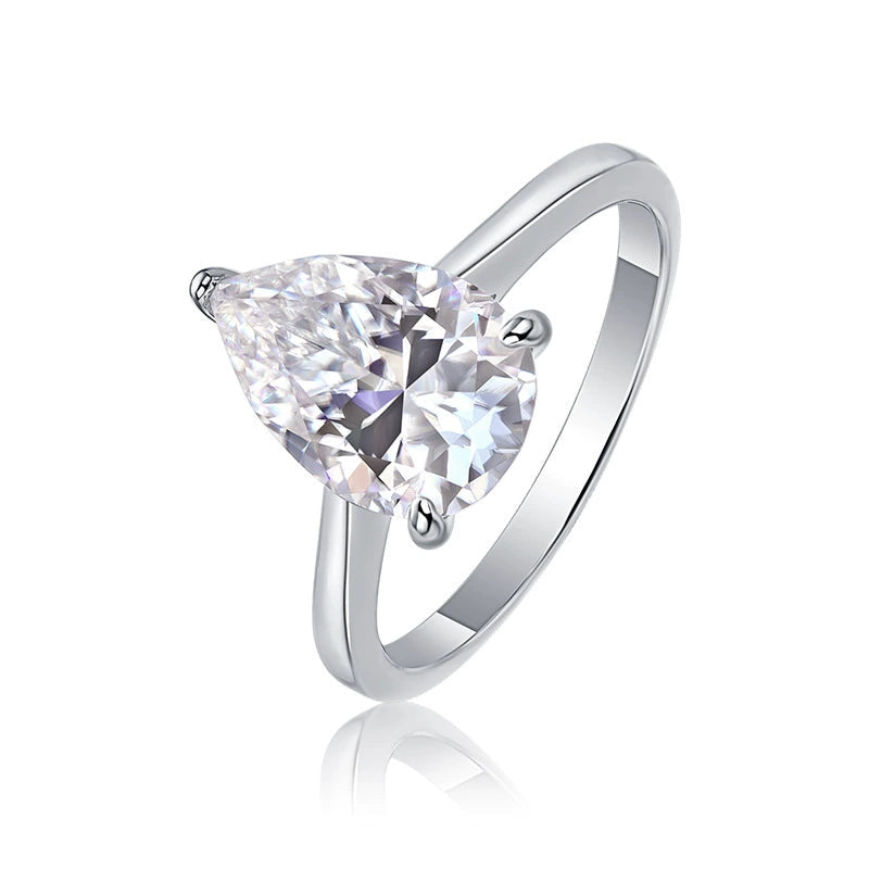 Poire Solitaire, 18k White Gold-Plated S925 Sterling Silver Moissanite Engagement Ring