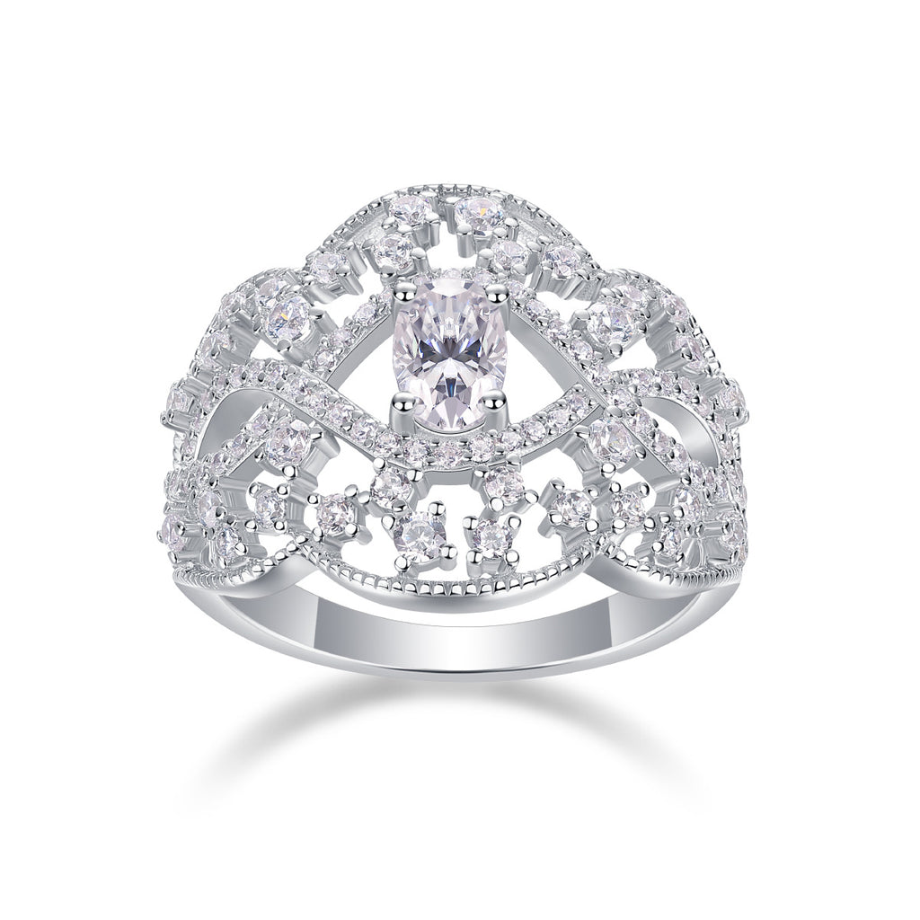 Cœur de Dentelle, 18k White Gold-Plated S925 Sterling Silver Moissanite Statement Ring