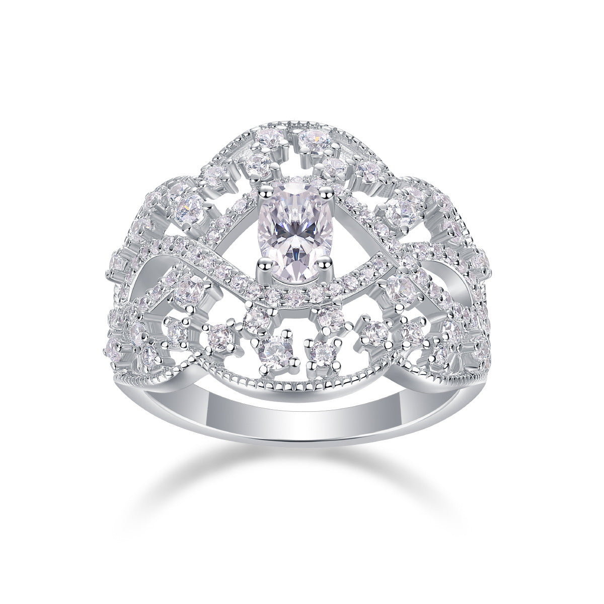 Cœur de Dentelle, 18k White Gold-Plated S925 Sterling Silver Moissanite Statement Ring