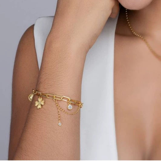 Trèfle de Lien, 18k Yellow Gold-Plated S925 Sterling Silver Moissanite Bracelet