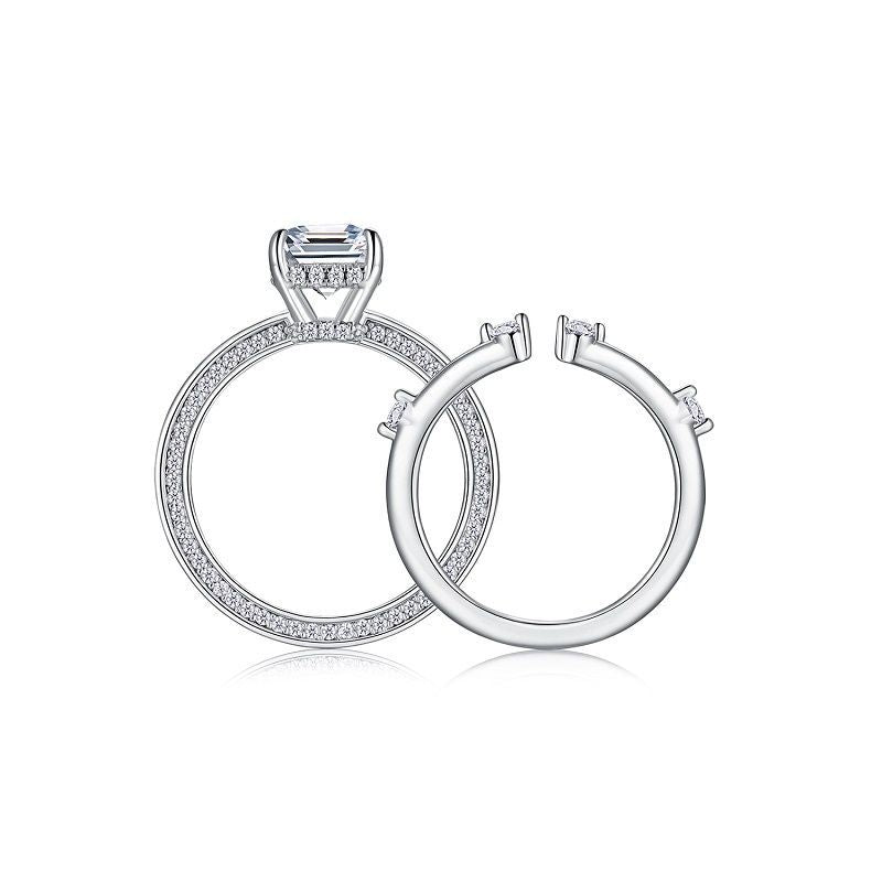 Équilibre Sculpté, 18k White Gold-Plated S925 Sterling Silver 2ct Moissanite Engagement Ring Set