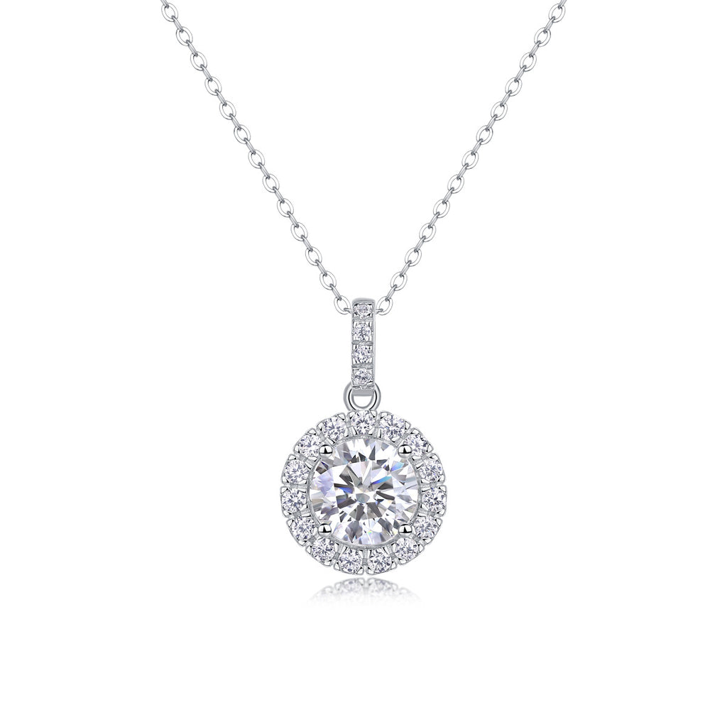 Halo de Lumière, 18K White Gold-Plated S925 Sterling Silver 2.0ct Moissanite Pendant Necklace